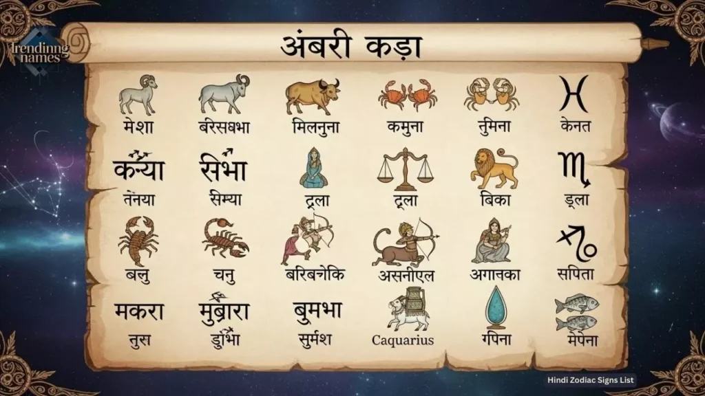 Hindi Zodiac Signs List